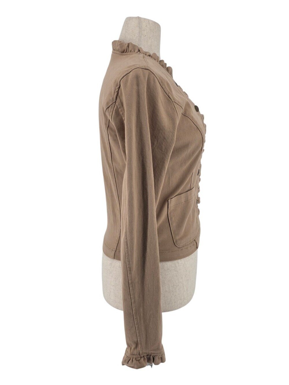 Draper James Taupe Ruffle Trim Cotton Twill Jacket Blazer Topper Size M - Picture 6 of 9